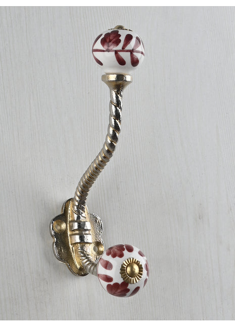 White Knob With Metal Wall Hanger