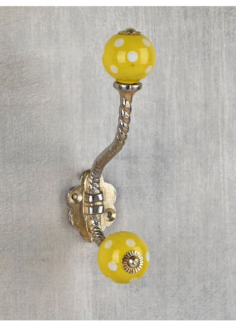 Yellow Cabinet White Polka-Dots Knob with Metal Wall Hanger