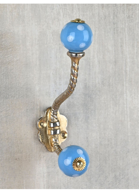 Turquoise Cabinet Knob With White Polka Dots Metal Wall Hanger
