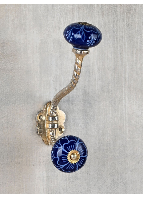 Royal Blue Ceramic Knob With Metal Wall Hanger