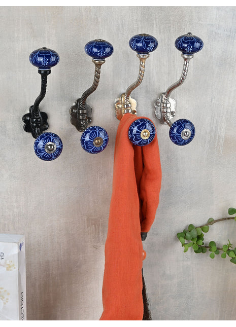 Royal Blue Ceramic Knob With Metal Wall Hanger