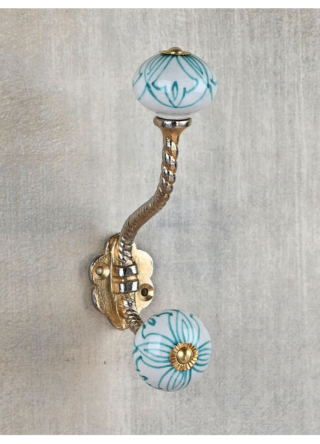 Stylish White Ceramic Print Knob With Metal Wall Hanger