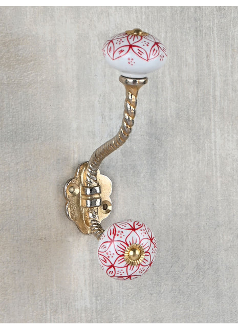 Well Designed White And Red Knob With Metal Wall Hanger