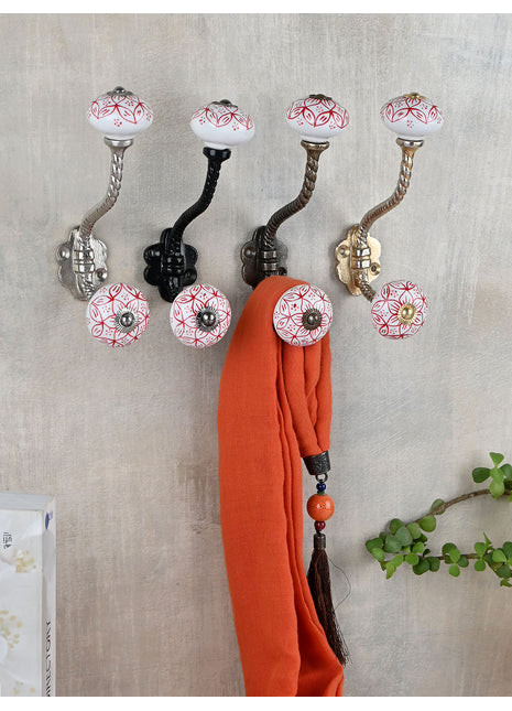 Well Designed White And Red Knob With Metal Wall Hanger