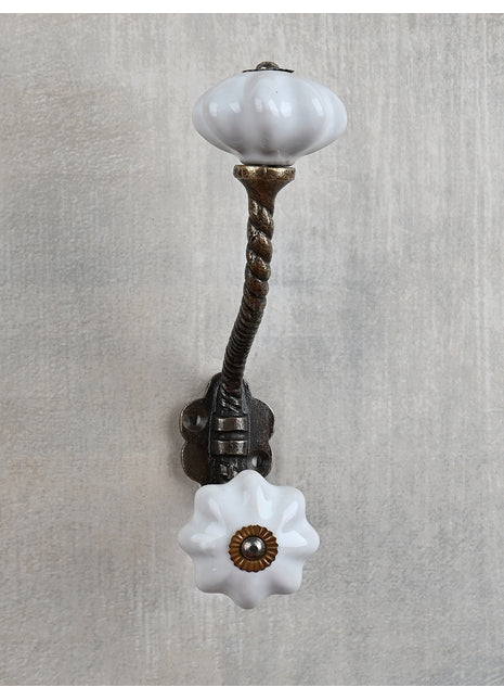 White Flower Shaped Dresser Cabinet Knob With Metal Wall Hanger