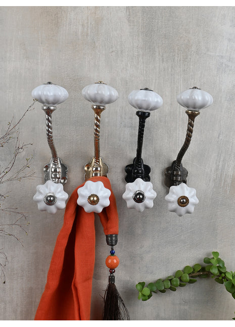 White Flower Shaped Dresser Cabinet Knob With Metal Wall Hanger