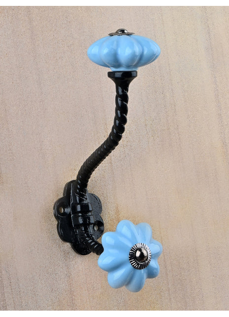 Turquoise Handmade Flower Shaped Knob With Metal Wall Hanger