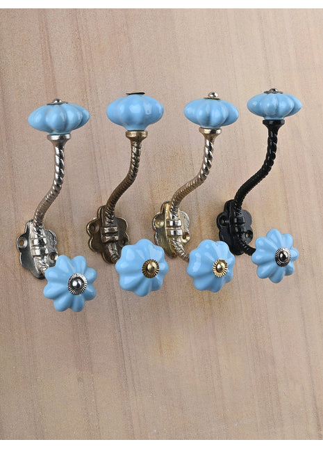 Turquoise Handmade Flower Shaped Knob With Metal Wall Hanger