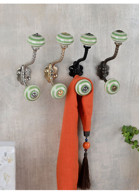 Spiral Light Green And White Knob With Metal Wall Hanger