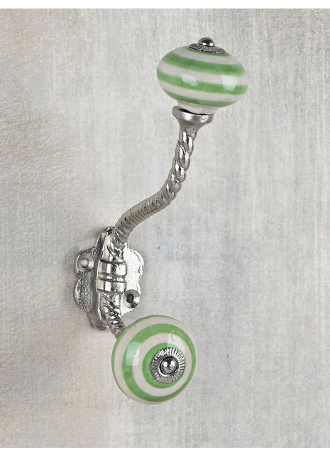 Spiral Light Green And White Knob With Metal Wall Hanger