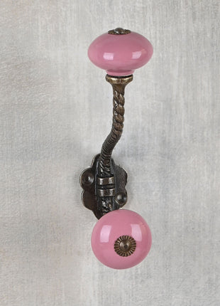 Solid Pink Handmade Ceramic Knob With Metal Wall hanger