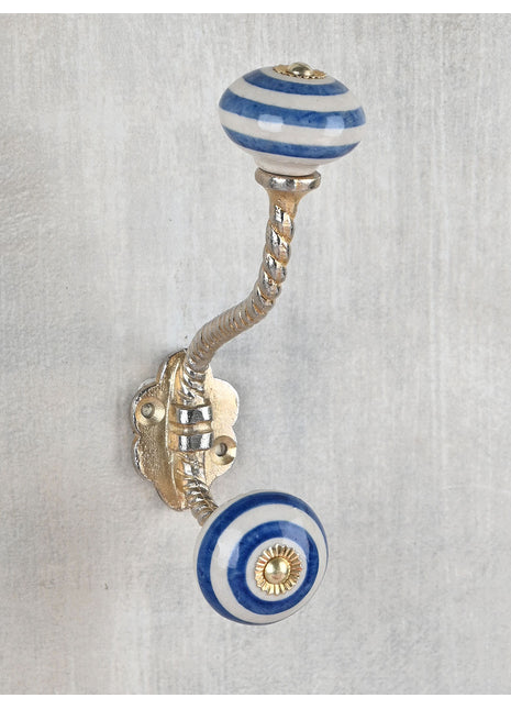 White And Light Purple Spiral Hand Painted Knob with Metal Wall Hanger