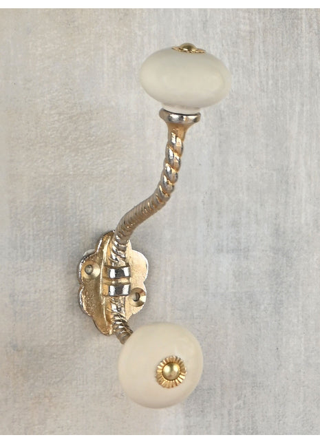 Elegant White Handpainted Ceramic Knob With Metal Wall Hanger