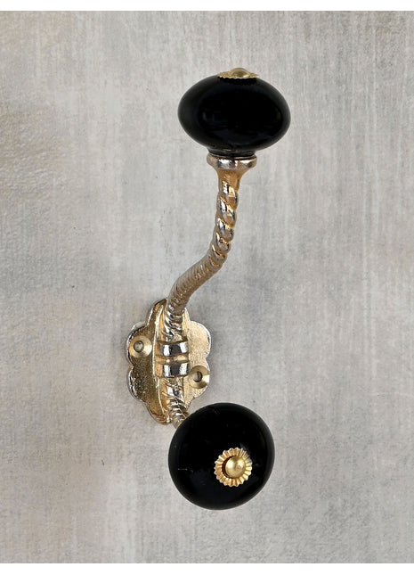 Solid Black Ceramic Knob With Metal Wall Hanger