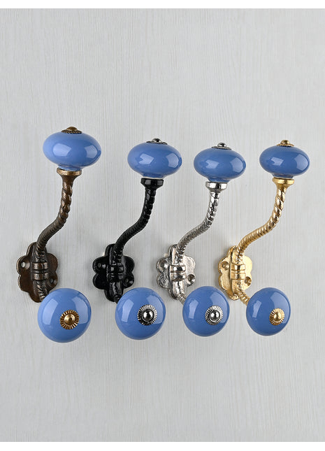 Stylish Light Purple Ceramic Knob With Metal Wall Hanger