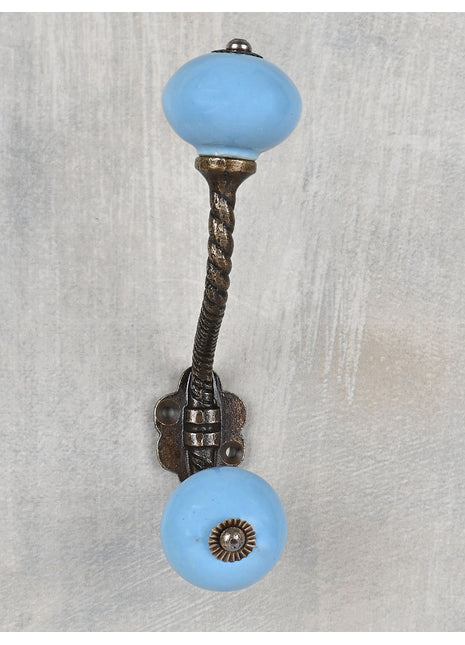 Solid Turquoise Ceramic Knob With Metal Wall Hanger