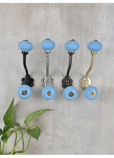Solid Turquoise Ceramic Knob With Metal Wall Hanger