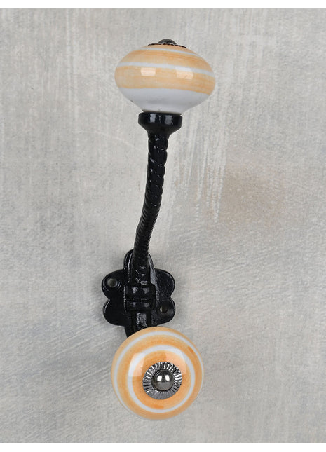 Stylish White Knob With Yellow Spiral With Metal Wall Hanger