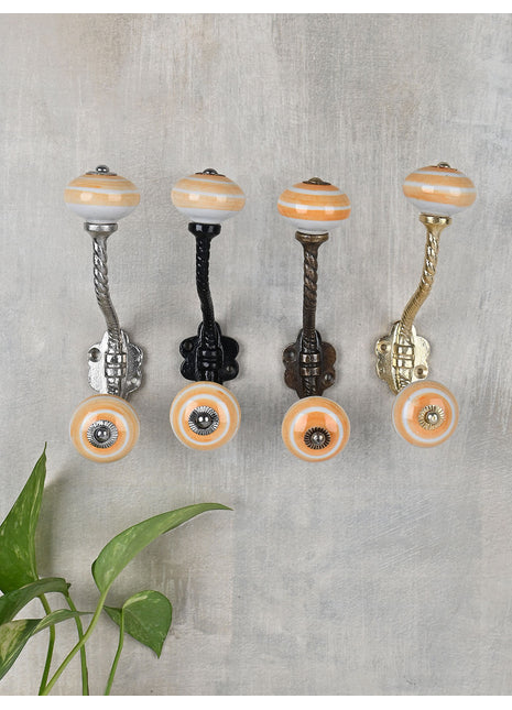 Stylish White Knob With Yellow Spiral With Metal Wall Hanger