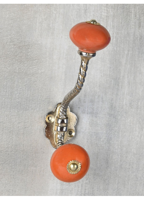 Solid Orange Colored Knob With Metal Wall Hanger