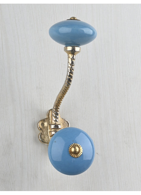 Solid Turquoise Ceramic Knob With Metal Wall Hanger