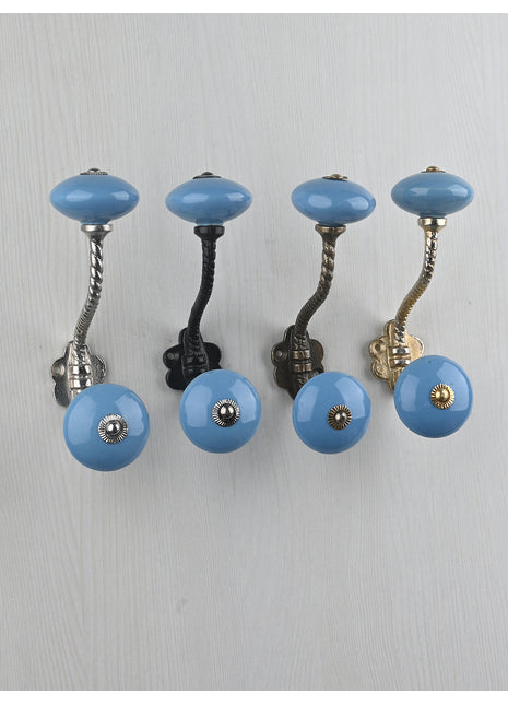Solid Turquoise Ceramic Knob With Metal Wall Hanger