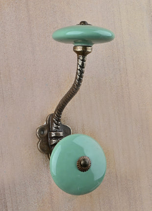 Solid Teal Ceramic Knob With Metal Wall Hanger