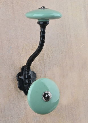 Solid Teal Ceramic Knob With Metal Wall Hanger