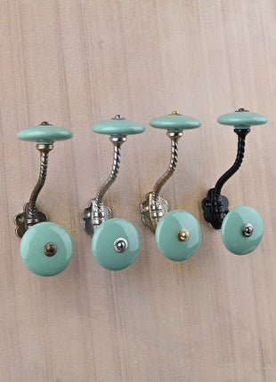 Solid Teal Ceramic Knob With Metal Wall Hanger