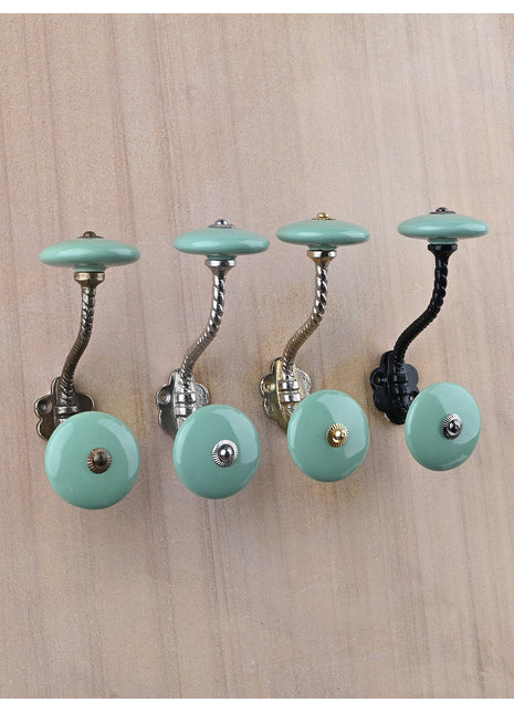 Solid Teal Ceramic Knob With Metal Wall Hanger