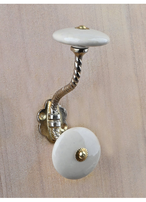 Cream Ceramic Knob With Metal Wall Hanger