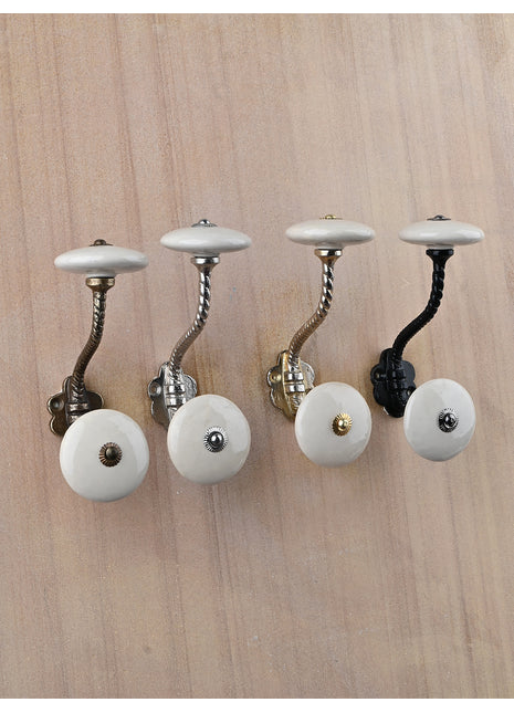 Cream Ceramic Knob With Metal Wall Hanger