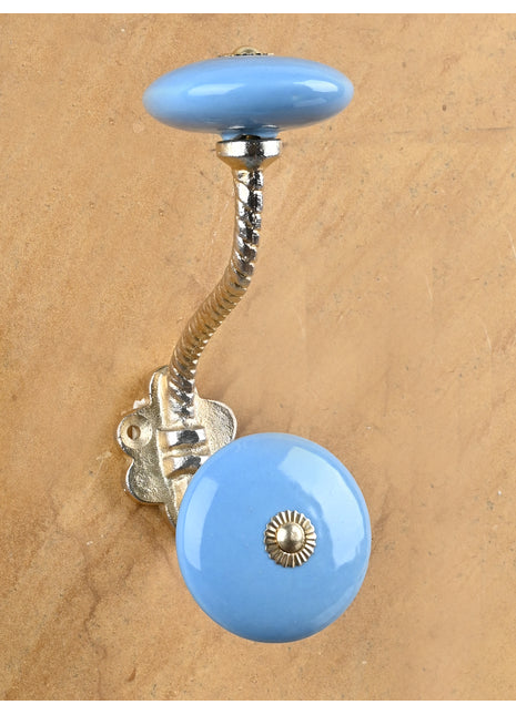 Solid Round Shape Turquoise Color Knob With Metal Wall Hanger