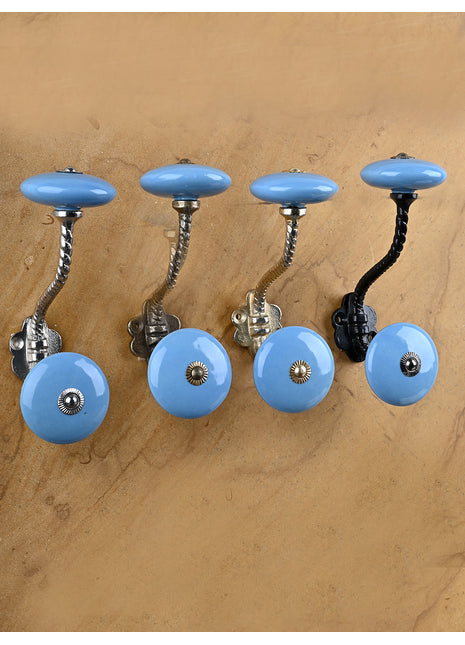 Solid Round Shape Turquoise Color Knob With Metal Wall Hanger