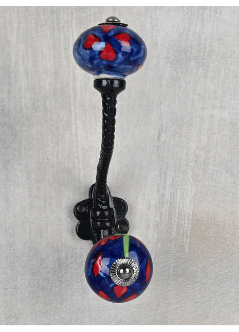 Blue Round Knob With Red Design With Metal Wall Hanger
