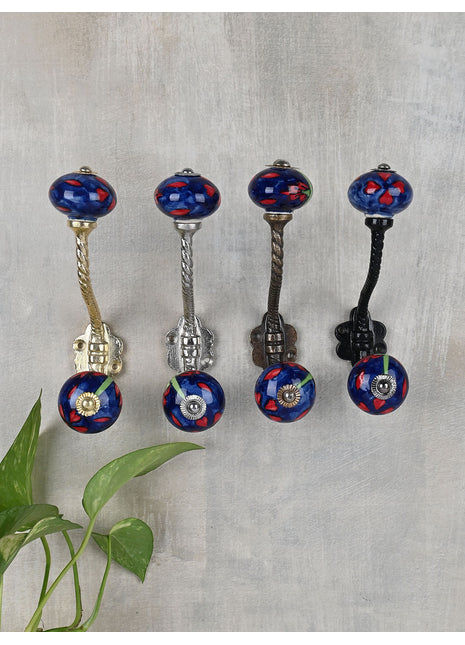Blue Round Knob With Red Design With Metal Wall Hanger