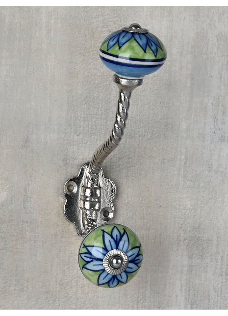 Elegant Green Ceramic Knob Green Flower With Metal Wall Hanger