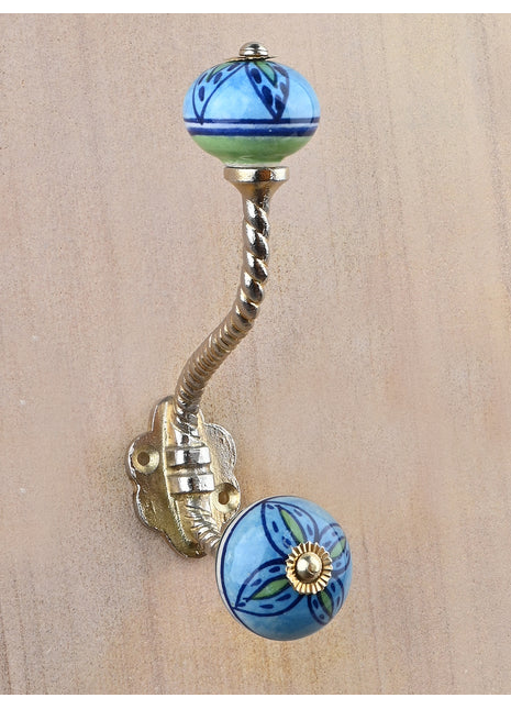 Turquoise Base Ceramic Knob With With Metal Wall Hanger