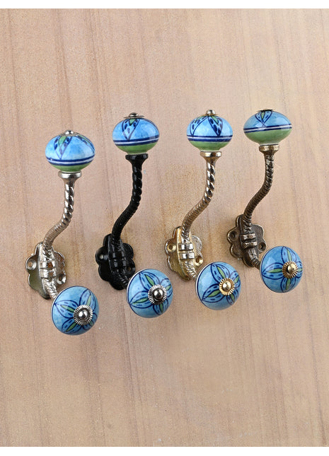 Turquoise Base Ceramic Knob With With Metal Wall Hanger
