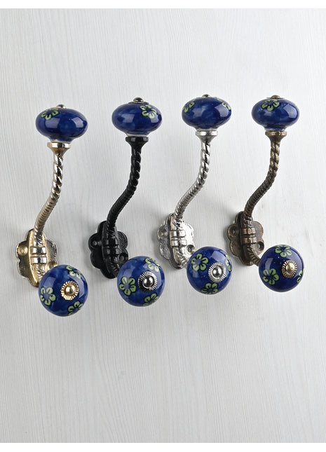 Elegant Blue Ceramic Cabinet Knob With Metal Wall Hanger