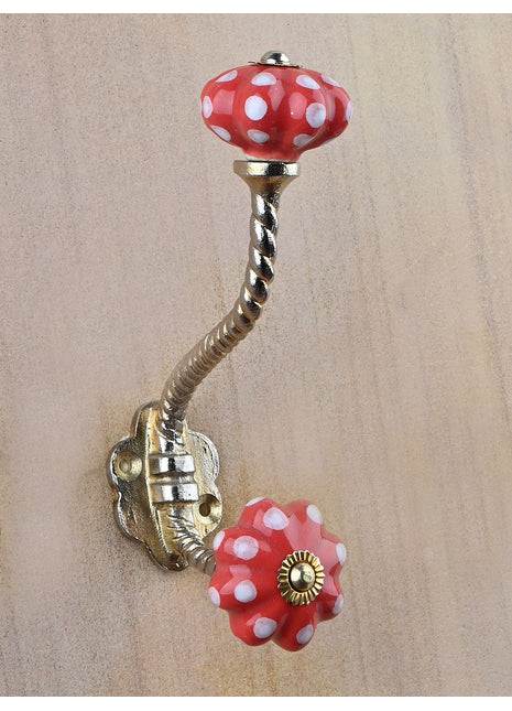Red Flower Shaped Knob With Metal Wall Hanger