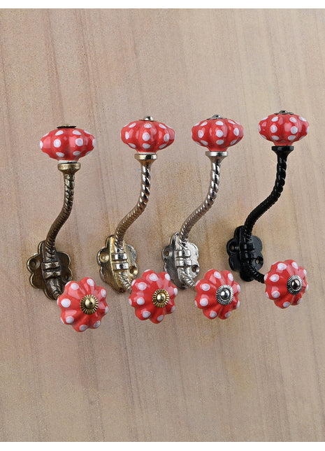 Red Flower Shaped Knob With Metal Wall Hanger