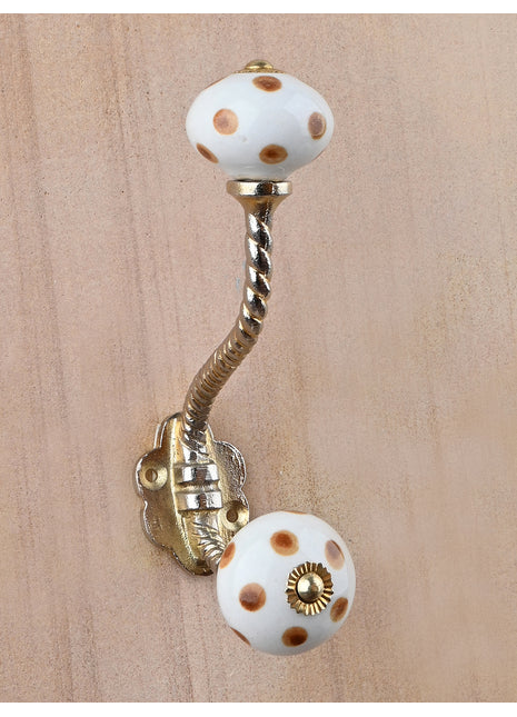 Brown Polka Dots Cabinet Knob With Metal Wall Hanger