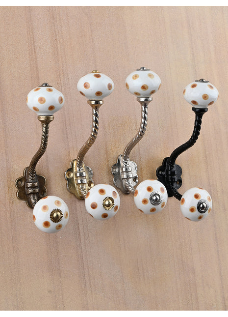 Brown Polka Dots Cabinet Knob With Metal Wall Hanger