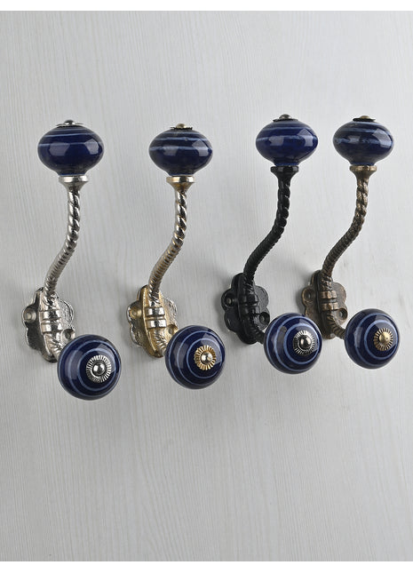 Blue And Light Purple Spiral Knob With Metal Wall Hanger
