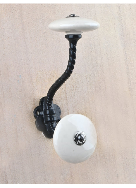 White Ceramic knob With Metal Wall Hanger