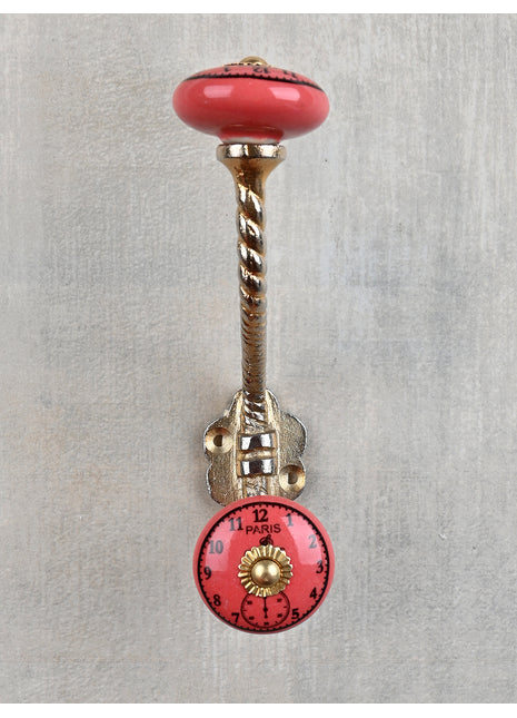 Solid Round Dark Pink Ceramic Knob With Wall Hanger