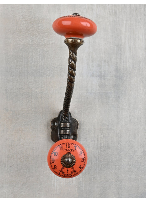 Round Clock Sandy Orange Knob With Metal Wall Hanger