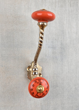 Round Clock Sandy Orange Knob With Metal Wall Hanger