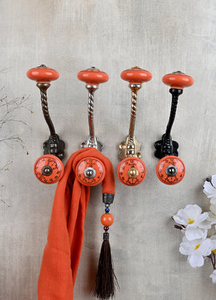 Round Clock Sandy Orange Knob With Metal Wall Hanger